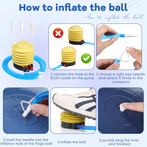 Leyndo 4 Pcs 26 Inch Yoga Exercise Ball Pilates Pregnancy Birthing Fitness Ball with Quick Pump Anti Burst for Improved Posture, Balance, Yoga, Pilates, Training - color: Blue Gray Set