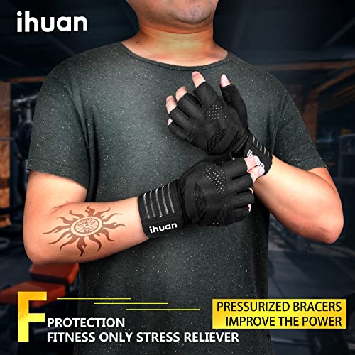 ihuan Ventilated Weight Lifting Gym Workout Gloves with Wrist Wrap Support for Men & Women, Full Palm Protection, for Weightlifting, Training, Fitness, Hanging, Pull ups - color: Black, size: X-Small