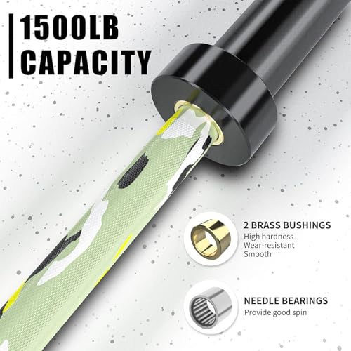 TECHNOAGE 7ft Olympic Barbell 45LB – 1500LB Capacity Weightlifting Bar with Needle Bearings & 28mm Knurled Grip, Powerlifting Strength Bar for Squat Bench Deadlift, Home Gym Olympic Weight Bar - color: Green-1500LB MAX