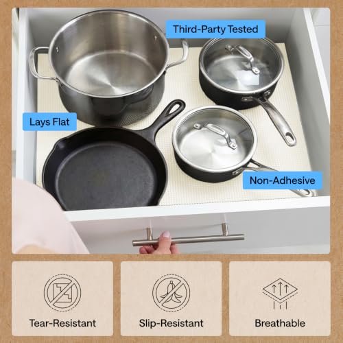 GORILLA GRIP powerGRIP Drawer Shelf and Cabinet Liner, Thick Strong Hold, Non-Adhesive Liners Protect Kitchen Cabinets and Cupboard, Bathroom Drawers, Easy Install, Breathable Mat, 12" x10' Cream - color: Cream, size: 12" X 10', style: 12" x 10'