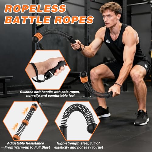 Ropeless Battle Ropes for Home Gym, Portable Cordless with Storage Bag & 8 Adjustable Weight Rings, Heavy Duty Fitness Rope for HIIT, Strength, High Calorie Burn & Low-Impact Cardio for Men & Women - color: Black
