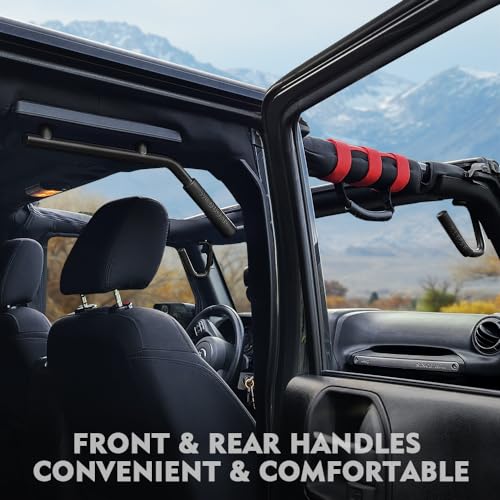 4PCS Aluminum Grab Handles Kit Compatible with 2007-2018 Jeep JK JKU, Black | Heavy-Duty Roll Bar, Rust-Resistant, Non-Slip, Easy to Install - color: Black