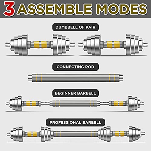 PHOEROS Adjustable Dumbbell Set - 44/66/88 LBS weights set, Dumbbell Barbell 3 in 1, Steel Dumbbells Pair with Connecting Rod for Adults Women Men Fitness Workout, Home Gym Exercise Training Equipment - color: 44lbs