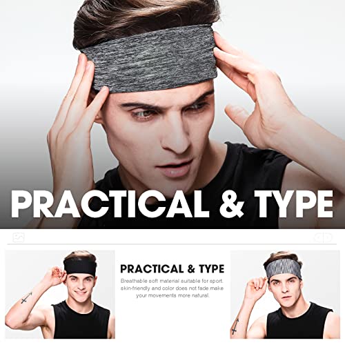 Braylin Men's Headbands, 3-Pack Head Band for Men, Sport Sweatbands for Running Fitness Yoga Cycling, Sweat Wicking Non Slip - color: 01.3Pcs Light Gray/Black+Dark Gray/Yellow+Black