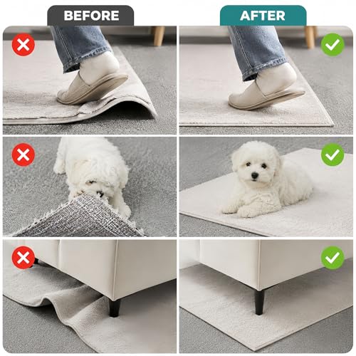 20 PCS Carpet-to-Carpet Rug Corner Grippers, Cloth-Backed Non Slip Pads for Area Rugs Over Carpet, Double-Sided Rug Stoppers Prevent Sliding, Curling & Bunching, Keep Rug Corners Flat (Patented Mesh) - color: Rug on Rug