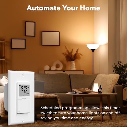 BN-LINK 7 Day Programmable in-Wall Timer Switch for Lights, Digital Light Switch Timer Indoor, Single Pole and 3 Way (Compatible with SPDT) Both Use, Neutral Wire Required, No Backlight, ETL Listed - color: No Backlight, size: 1 Pack