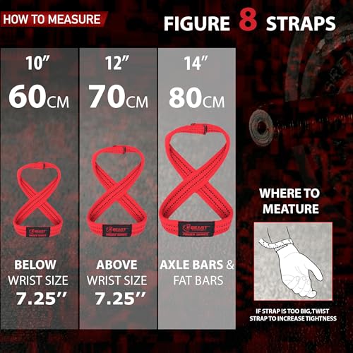 Figure 8 Lifting Strap- Strongman 10-14" Deadlift Straps- True Grip Support & Heavy Duty Wrist Straps for Weightlifting Women Men- Hand Straps for Weight Lifting Figure 8 Straps for Gym Workout - color: Red/Black, size: Large 14" - Fat or Axle Bar