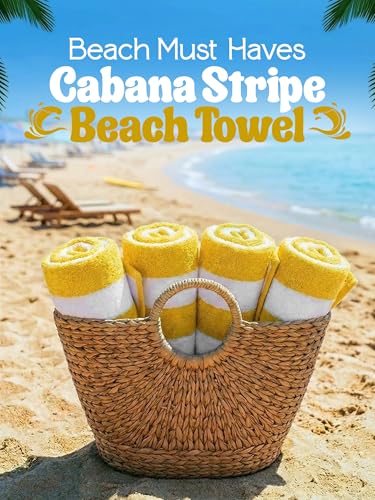 Utopia Towels Pack of 4 Cabana Beach Towels, Oversized 30 x 60 Inches Cotton Beach Towel Set, Smooth Ring Spun Texture for Pool and Swim Days, Modern Striped Design Bath Towels, Yellow - color: Yellow, size: 30 x 60 - 4 Pack