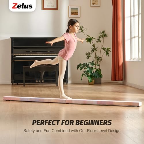 ZELUS 8' Folding Gymnastics Balance Beam, Floor Balance Beam w/Carry Handles Anti-Slip Base for Kids, Beginners & Professional Gymnasts - color: PinkPurple