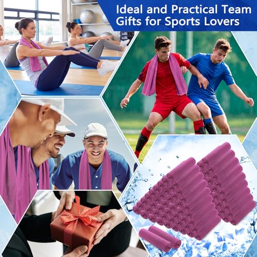 Hosuly 100 Pack Cooling Towels, 40"x12" Cooling Towels for Neck and Face Breathable Soft Chilly Sweat Rag Microfiber Sport Rags for Gym Yoga Golf Running - color: Rose Red
