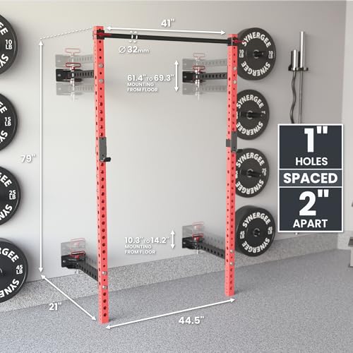 Synergee 2200 Folding Rack – 750 lb Capacity Power Cage - color: b) Red 79" x 21"