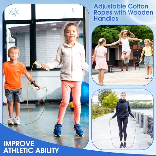 8.53 FT Jump Ropes for Kids Adults Adjustable Cotton Skipping Rope with Wooden Handle for End of The School Training Multiplayer Double Dutch Jump Rope Exercise Outdoor Fun School Sport Gift