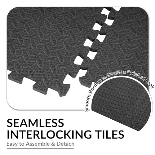 Fitvids Puzzle Exercise Gym Flooring Mat, 1/2" Thick High-Density EVA Interlocking Tiles Workout Mat for Home Gym, Fitness Equipment, MMA, Gymnastics, 36-Piece Shock-Absorbing Exercise Mat (144 Sq Ft) - color: Midnight, style: 1/2" Thick, 36 Tiles (144 Sq