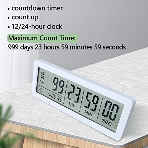 Digital Countdown Days Timer - White Upgraded Big 999 Days Count Down Clock with Stand Strong Magnetic Back for Vacation Retirement Wedding Holiday - style: M220 Day Timer