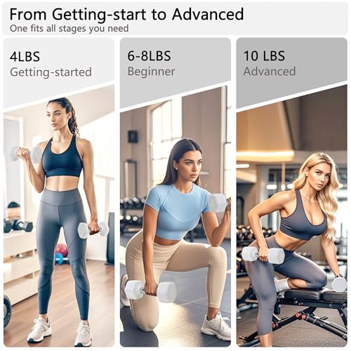 Adjustable Dumbbell Set of 2 Total 20 Lbs 4-in-1 Each 4lb 6lb 8lb 10lb 1s-Adjust Dual-Stable Free Weights for Women Men Home Gym Outdoor Workouts - color: White [20LBS Total]