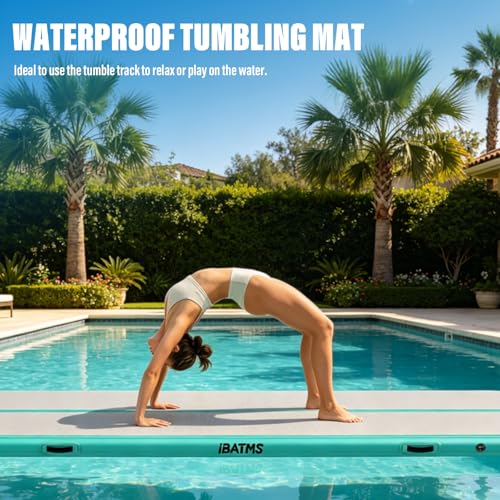 IBATMS Inflatable Gymnastics Mat 10/13/16/20ft, Air Tumbling Mat Track - color: Mint green, size: 10ft(3x0.9x0.1m)