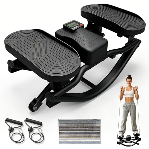 Rock Stepper, Side to Side Rock Stepper Exercise Machine, Low-Impact Balance Board with Digital Counter and Resistance Band, 330 LBS Weight Capacity for Full Body Workout Balance - color: Black