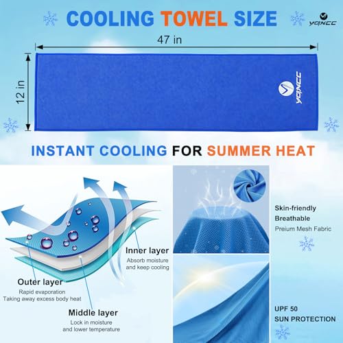 YQXCC 4 Pack Cooling Towels (47"x12"), Ice Cool Neck Towel, Soft Breathable Microfiber for Yoga, Golf, Gym, Running, Camping & Hot Weather - color: Dark Blue/Dark Gray/Rose Red/Green