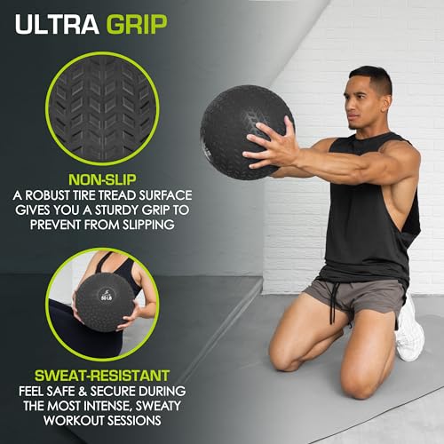 ProsourceFit Slam Medicine Balls 5, 10, 15, 20, 25, 30, 50lbs Smooth and Tread Textured Grip Dead Weight Balls for Strength and Conditioning Exercises, Cardio and Core Workouts - color: Tread - Black, size: 50 LB