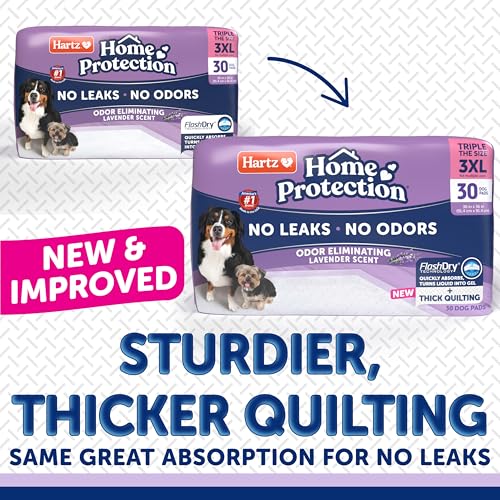 Hartz Home Protection Lavender Scent Odor Eliminating Dog Pads, 3XL, 30ct | Thicker Quilted, Super Absorbent, Quick Drying, No Leaks, No Odors, FlashDry Technology - size: 3XL 36 x 36 (30 Count)