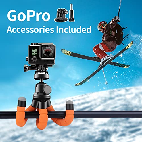 Aureday Phone Tripod, Flexible Tripod for iPhone and Android, Portable with Wireless Remote and Clip for Video Recording/Vlogging/Selfie (Orange) - color: Orange