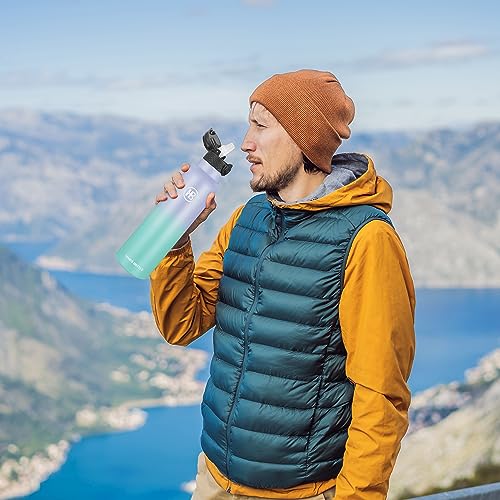 Han's Bottle Sports Water Bottle - 32 Oz, Straw Lid, Leak Proof, Vacuum Insulated Stainless Steel, Double Walled, Thermo Mug,Lilac green - color: Lilac green, size: 32 Ounces