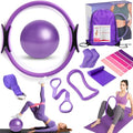 Pilates Ring Equipment Set, Home Pilates Kit for Women with 13’’ Magic Ring with Dual Padded Handles, Small Pilates Ball, 5 Resistance Bands & Complete Fitness Guide, Pilates Essential Accessories - color: 15pcs Purple