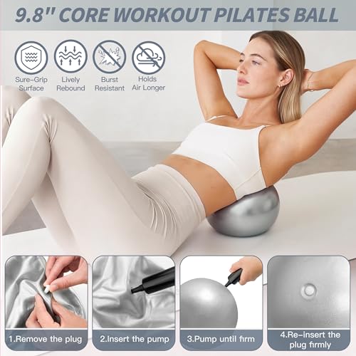 NANATI Pilates Kit, Home Pilates Workout Kit for Women, Pilates Equipment with 14.5" Pilates Ring and Ball, Resistance Bands, Ankle Weights, Sliders & Grip Socks for Home Workouts - color: Grey