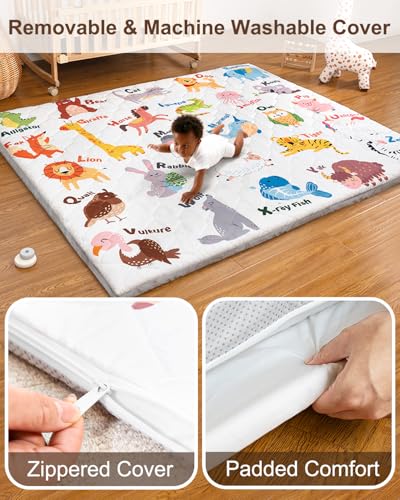 Baby Play Mat, 71x59 Playpen Mat with Machine Washable Cover | Removable, Thicken Cushioning Playmats for Baby, Non-Slip Bottom, Easy to Clean for Infants, Animal - color: Animal, size: 71" X 59"