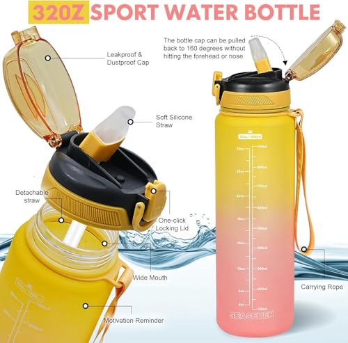 Water Bottle with Straw 1L,Boys Water Bottles with Straw 1 Litre,Waterbottle Leak-Proof Sports Water Bottle,Plastic Drinks Bottles Toxin Free，Bpa-Free (Yellow Pink) - color: 05-Yellow Pink