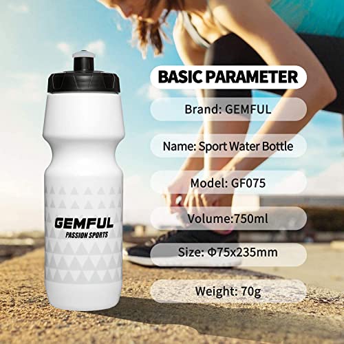 GEMFUL Water Bottle Biking BPA Free 24 Ounce 2 Pack | BPA Free, Leakproof, Squeeze Design For Easy Hydration, Fits Standard Bike Cages, Reusable & Durable, for Bicycle, Bike, MTB - color: Black+White