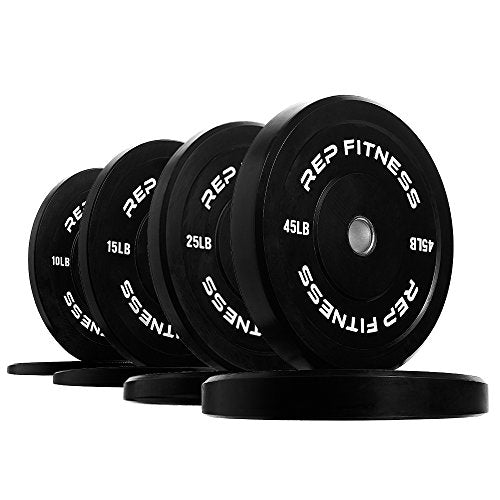 REP Fitness Rubber Bumper Plates, 5Lb to 370 lb Set Pairs, Olympic Standard Weights, Shock Absorbing Low Bounce Design, For Home Gyms, Fitness Centers, Strength Workouts, Barbell Use - style: 190 LB Set