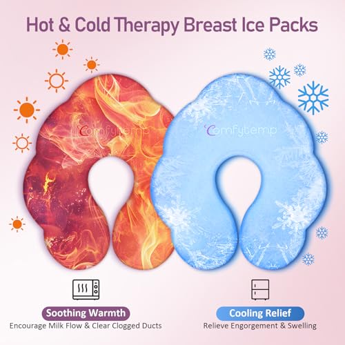 Comfytemp Breast Ice Packs, FSA Eligible HSA, Postpartum breastfeeding Essentials, Larger Dual-Sided Hot & Cold Breast Gel Ice Pads, Reusable Breastfeeding Therapy for Pain Relief, New Mom Item, 2Pack - size: 2 Count (Pack of 1)