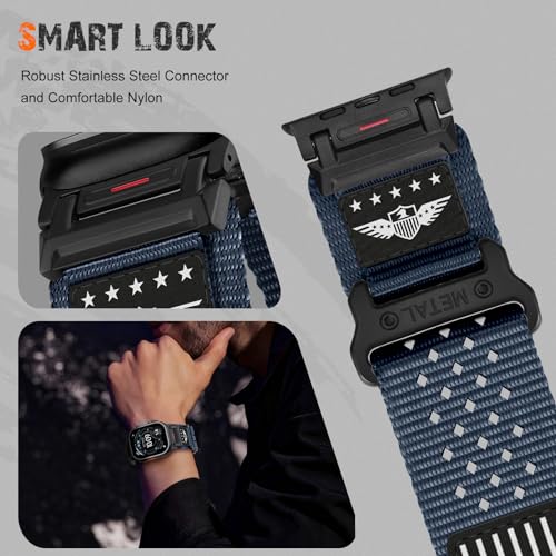 Rugged Nylon Band for Apple Watch Ultra 3/2/1 Series 11 10 9 8 7 6 5 4 SE/3/2/1 for Men,Breathable Stars-Stripes Flag Wristband Workout Athletic Strap for iWatch Ultra Bands 49mm 46mm 45mm 44mm 42mm - color: 04-Might Blue-Metal adapter, size: 49/46/45/44/