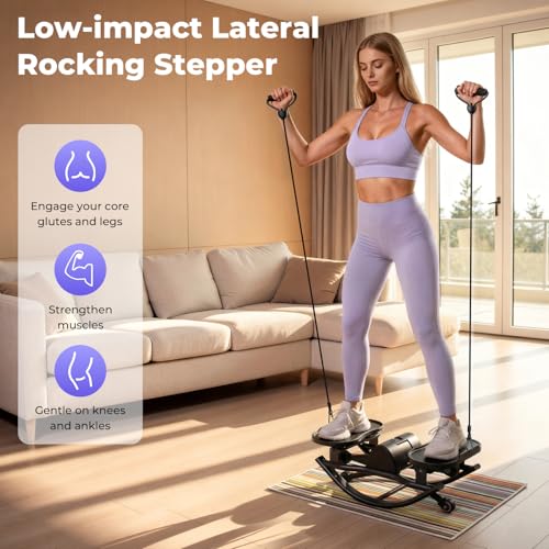 Rock Stepper, Side to Side Stepper for Exercise at Home, Low-Impact 3D Rocking Stepper Machine with Resistance Bands & Non-Slip Mat, Side Stepper for Full Body Workout, 250 LBS Capacity - color: BLACK