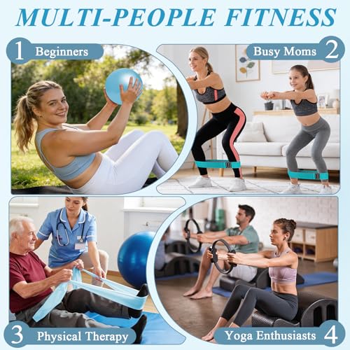Pilates Ring and Small Ball Set for Women with 5 Resistance Bands, 14 inch Magic Circle Home Workout Essentials Starter Kit for Beginners, Yoga Sets for Full Body Toning Shape - color: Blue