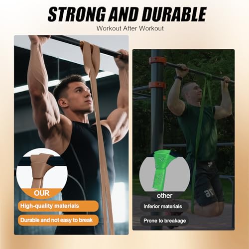 WHATAFIT Resistance Bands, Pull Up Assist Bands with Handles, Door Anchor | Natural Latex Rubber, Progressive Tension, Exercise Loop for Full-Body Fitness, Portable Gym Bag, Warm-Up & Stretch - color: 5-125LBS COFFEE+GRIP