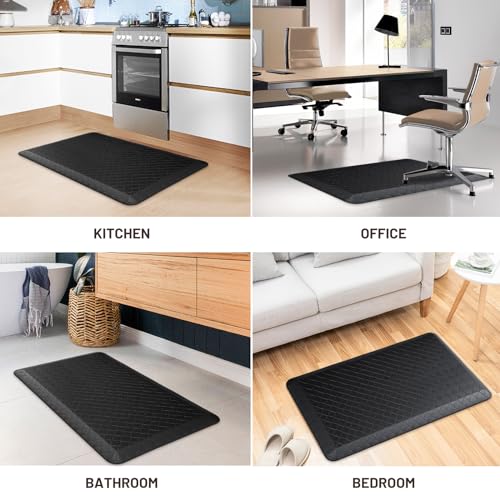 HappyTrends Kitchen Floor Mat - 4/5 Inch Thick Anti-Fatigue Kitchen Rug,Waterproof Non-Slip Kitchen Mats and Rugs Heavy Duty Ergonomic Comfort Rug for Kitchen,Office,Sink,Laundry,(22"x36", Black) - color: Black, size: 36"L x 22"W x 0.8"Th