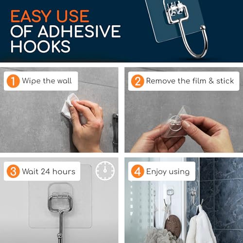 GLUIT Adhesive Large Wall Hooks for Hanging Heavy Duty 22 lbs Hooks for Walls No Drill, Towel Sticky Clear Hooks, Waterproof, Home, Bathroom, Kitchen, Office, and Outdoor 6 Pack - size: Large, 6 pcs