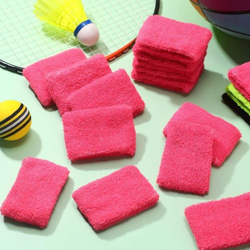 Lounsweer Wrist Sweatbands Bulk for Kids Adult Teams Sweat Bands Sports Wristband Athletic Neon Sweatbands for Football Basketball Tennis Running Gym Party Gifts - color: Rose Red