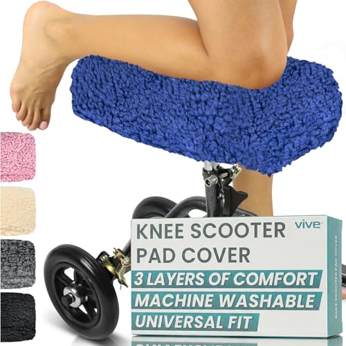 Vive Mobility Knee Scooter Pad Cover - Soft Plush Adult Sheepskin Memory Foam Cushion, Walker Accessory for Knee Roller, Padded Accessories Leg Cart Improves Comfort with Injury, Universal Fit (Blue) - color: Blue
