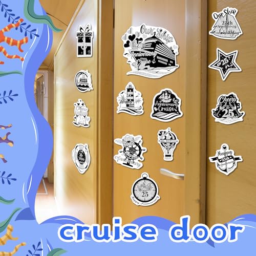 Wxiben 14Pcs 25th Anniversary Cruise Ship Door Magnets Decorations Magnetic | Cheers to 25 Years Anniversary Magnet Stickers, Strong Magnet Grip, Firm Sticking, for Carnival Party Fridge Stateroom Cabin - style: 25th Anniversary