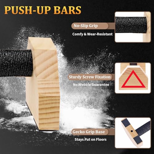 Push Up Bars Wooden Parallettes for Calisthenics Equipment, 600lbs Capacity Non-Slip Pushup Stands for Floor, Strength Training Handstand Blocks for Home Gym, Solid Wood Parallettes Bars - color: Pine Wood-25cm