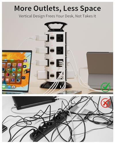 Power Strip Tower with 14 Outlets, 4 USB-A & 2 USB-C Ports, 1875W/15A Heavy Duty Charging Station for Multiple Devices, Plug Tower with 6ft Extension Cord, for Home, Office, Dorm - size: 4-Tier