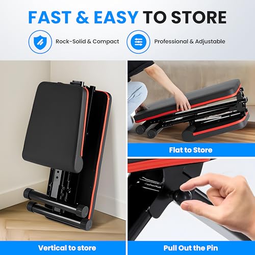 Adjustable Weight Bench 795LB Capacity Foldable Workout Bench Press for Home Gym, Full Body Exercise and Strength Training, Lifting Sit-up Incline Decline Flat Utility Bench, 2 Sec Fast Folding - color: Classic Black