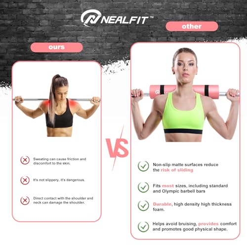 NEALFIT Barbell Pad Squat Pad for Squats—Squat Bar Pad—Great for Weightlifting,Lunges and Hip Thrusts—Foam Sponge Pad—Fit Standard and Olympic Bars Perfectly - color: Light Pink