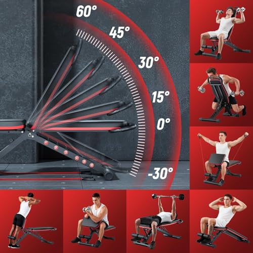 ALSO GO Adjustable Weight Bench, Workout Benches with Leg Extension, Foldable Incline Decline Bench Press, Roman Chair, Full Body Strength Training Equipment for Home Gym - color: Classic Black