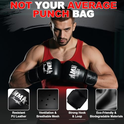 Punching Bag Set for Adults, 4FT Heavy Boxing Bag Set with 12 OZ Boxing Gloves, Suitable for MMA Karate Kickboxing Boxing Muay Thai Training at Home or Gym - Unfilled Heavy Bag - color: Red