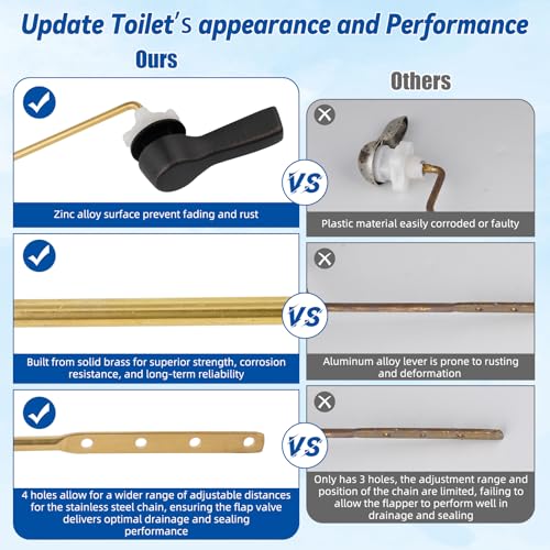 Hibbent Universal Front Mount Metal Toilet Handle Replacement Kit, Brass Toilet Tank Flush Lever with Stainless Steel Adjustable Flapper Chains for Most Toilets, Oil-Rubbed Bronze - color: Oil Rubbed Bronze, style: Front Mount