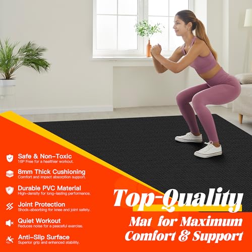 VTORY Extra Thick Large Exercise Mat, 6'x4'/7'x5'/8'x6'/10'x6'x8mm(1/3 inch) , Non-Slip, PVC, Ultra Durable, Heavy-Duty Mat, Shoes-Friendly, High-Density, Large Wide Yoga Mat, Workout Mat for Home Gym, Cardio, Strength, HIIT, MMA - size: 8'x6'x8mm